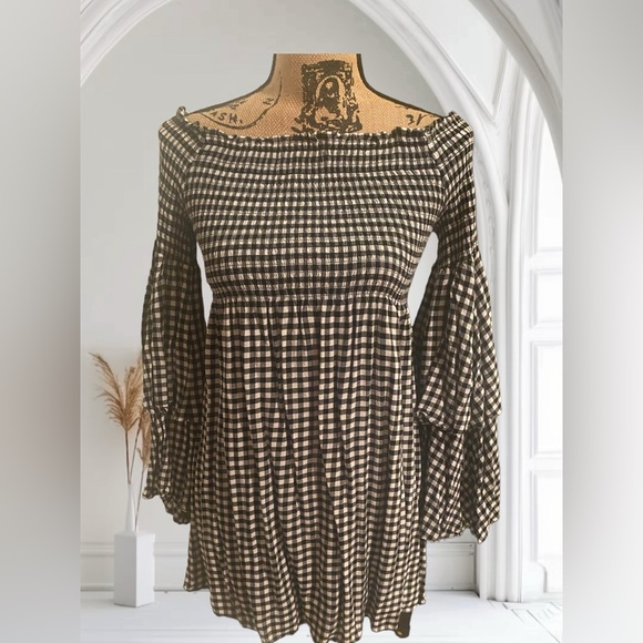 Smocked Top Ruffled Layered Sleeved Mini Dress - Picture 1 of 9